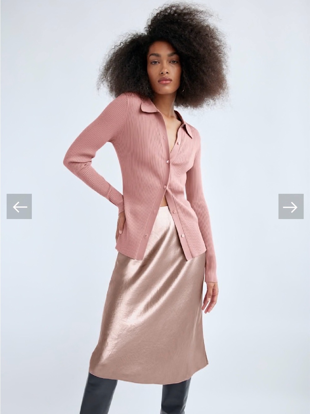 Wilfred Rose Metallic Satin Midi Skirt